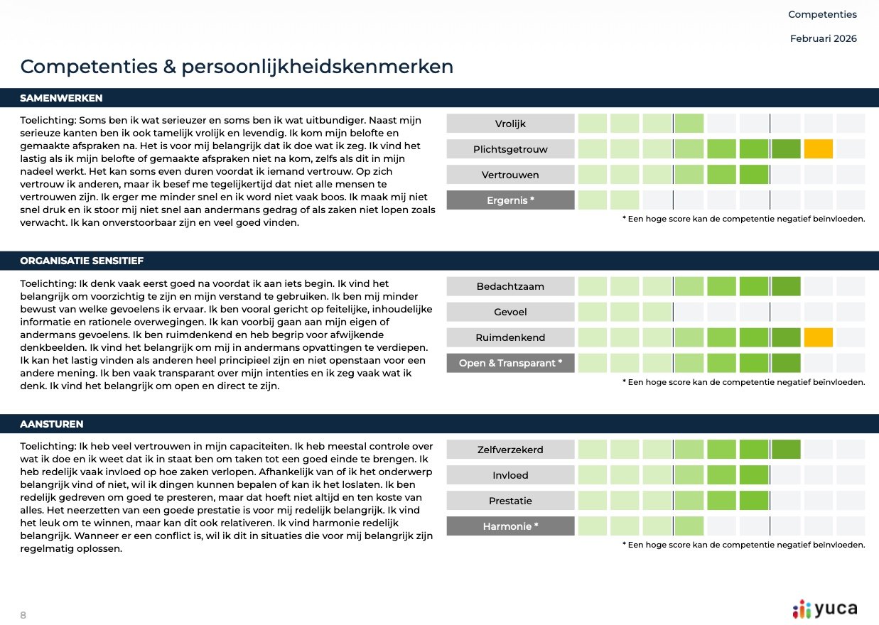 Voorbeeld van een rapportpagina met 1–9 scoreverdeling